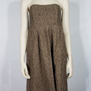 brown floral lace strapless dress w/ pockets M